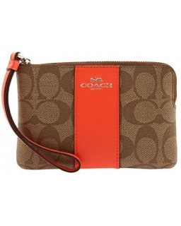 Kabelka COACH Corner Zip Wristlet In Signature Coated Canvas With Kožená Stripe, F58035