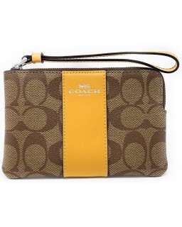 Kabelka Coach Corner Zip Wristlet In Signature Canvas (Khaki - Honeycomb)