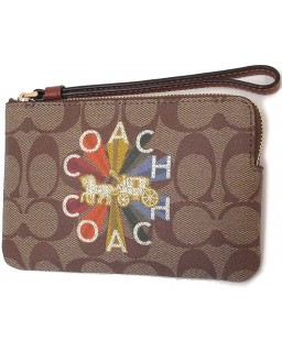 Kabelka Coach Corner Zip Wristlet in Signature Coated Canvas With Coach Radial Rainbow Style No. C7308