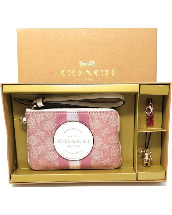 Kabelka Coach Boxed Dempsey Corner Zip Wristlet In Signature Jacquard With Coach Patch And Stripe