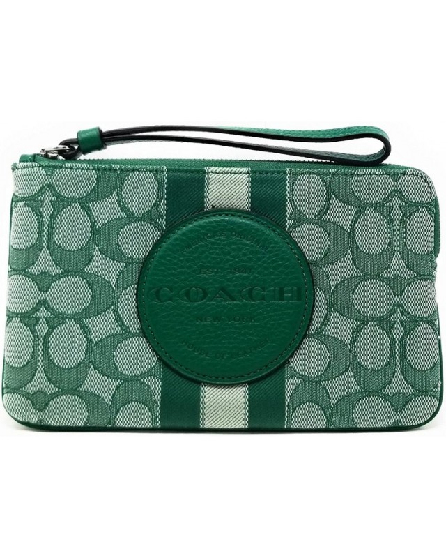 Coach Large Corner Zip Wristlet In Signature Jacquard With Stripes