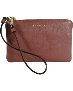 Kabelka COACH Saffiano Kožená Small Wristlet Coin or Card Case Light Gold/Rouge One Size