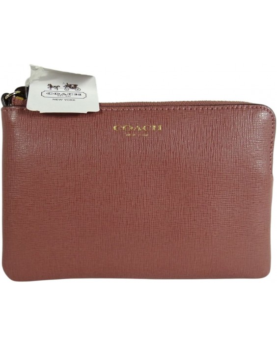 Kabelka COACH Saffiano Kožená Small Wristlet Coin or Card Case Light Gold/Rouge One Size