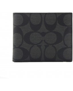 Coach ID Billfold In Signature Canvas Charcoal/Black