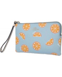 Kabelka Coach Signature Coated Canvas Small Wristlet in Orange Print Orange Blue 3284