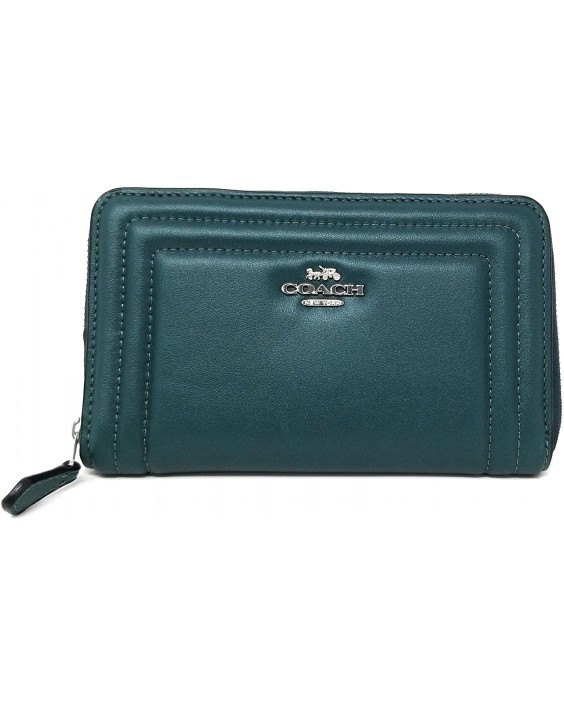 Coach Medium ID Zip with Border Quilting (Metallic Ivy)