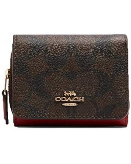 Coach Small Trifold in Signature Canvas (Brown - 1941 Red)