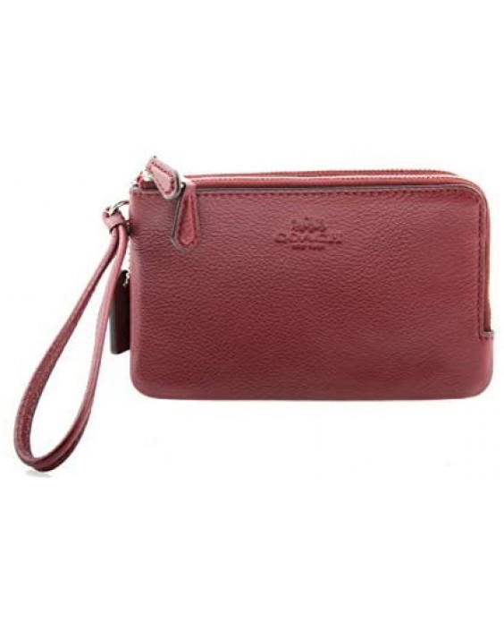 Kabelka Coach Pebble Kožená Double Corner Zip Wristlet in Burgundy, F66505 SV/BU