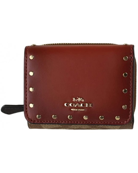 Coach Riley Rivets Small Studded Trifold Khaki/Terracotta Multi