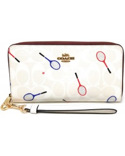 Coach Long Zip Around In Signature Canvas (Racquet Print - Chalk Multi)