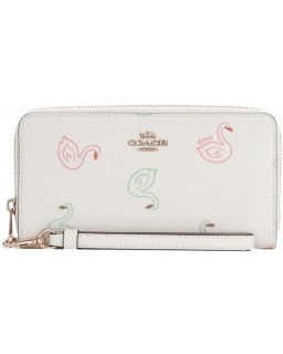 Coach Long Zip Around (Coated Canvas, Swan Print - Chalk Multi)