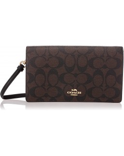 Kabelka Coach Anna Foldover Crossbody Clutch in Signature Coated Canvas Brown Black