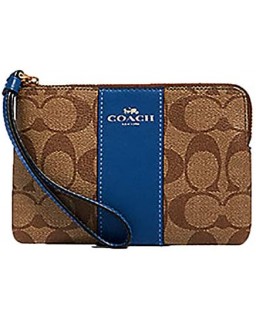 Kabelka Coach Signature Canvas Corner Zip Wristlet with Crossgrain