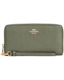 Coach Pebbled Kožená Long Zip Around with Wristlet IM/Military Green C4451