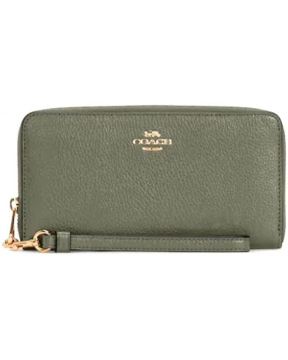 Coach Pebbled Kožená Long Zip Around with Wristlet IM/Military Green C4451