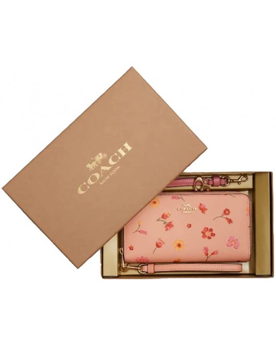 COACH Boxed Long Zip Around With Pink Mystical Floral Print