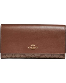 Coach Signature Kožená Trifold ID - #F88024, Brown, Medium