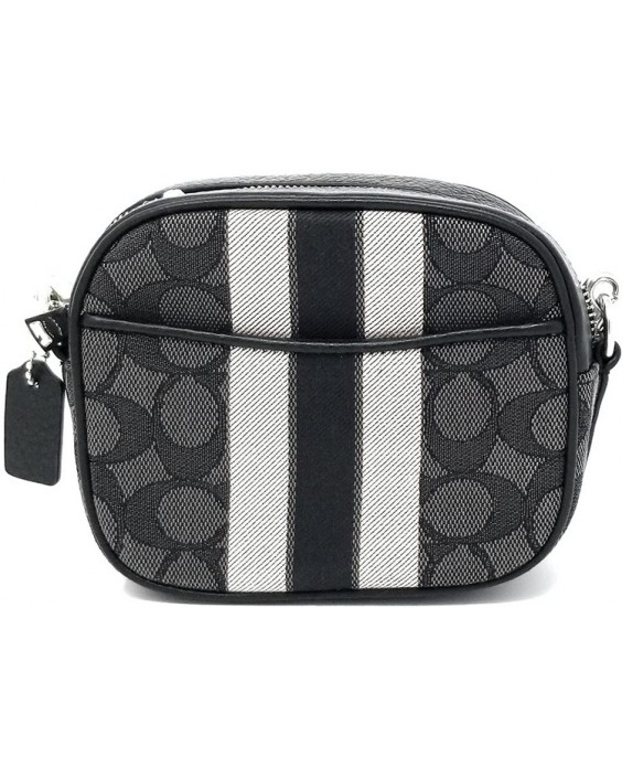 Kabelka Coach Mini Dempsey Camera In Signature Jacquard With Stripe And Coach Patch (Silver/Black Smoke Black Multi)