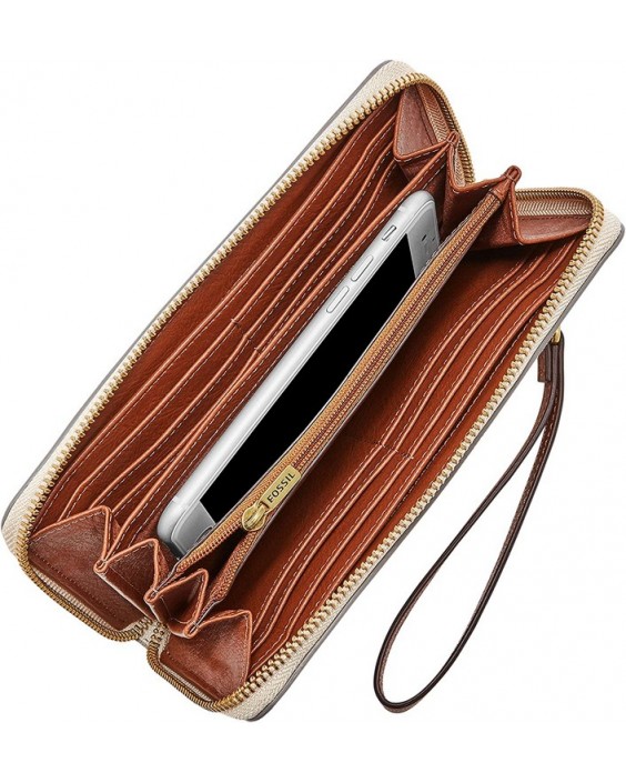 Fossil Logan Kožená RFID-Blocking Zip Around Clutch with Wristlet Strap